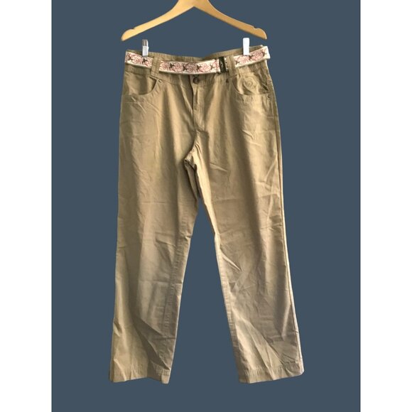 CABELA'S- WOMENSDESET TAN OUTDOORS PANTS WITH ENBROIDER POCKETS AND BELT SIZE 12 - Picture 1 of 7